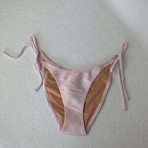 J.Crew Womens Small Pink Mid Rise Ribbed Curved Waist String Bikini Bottom